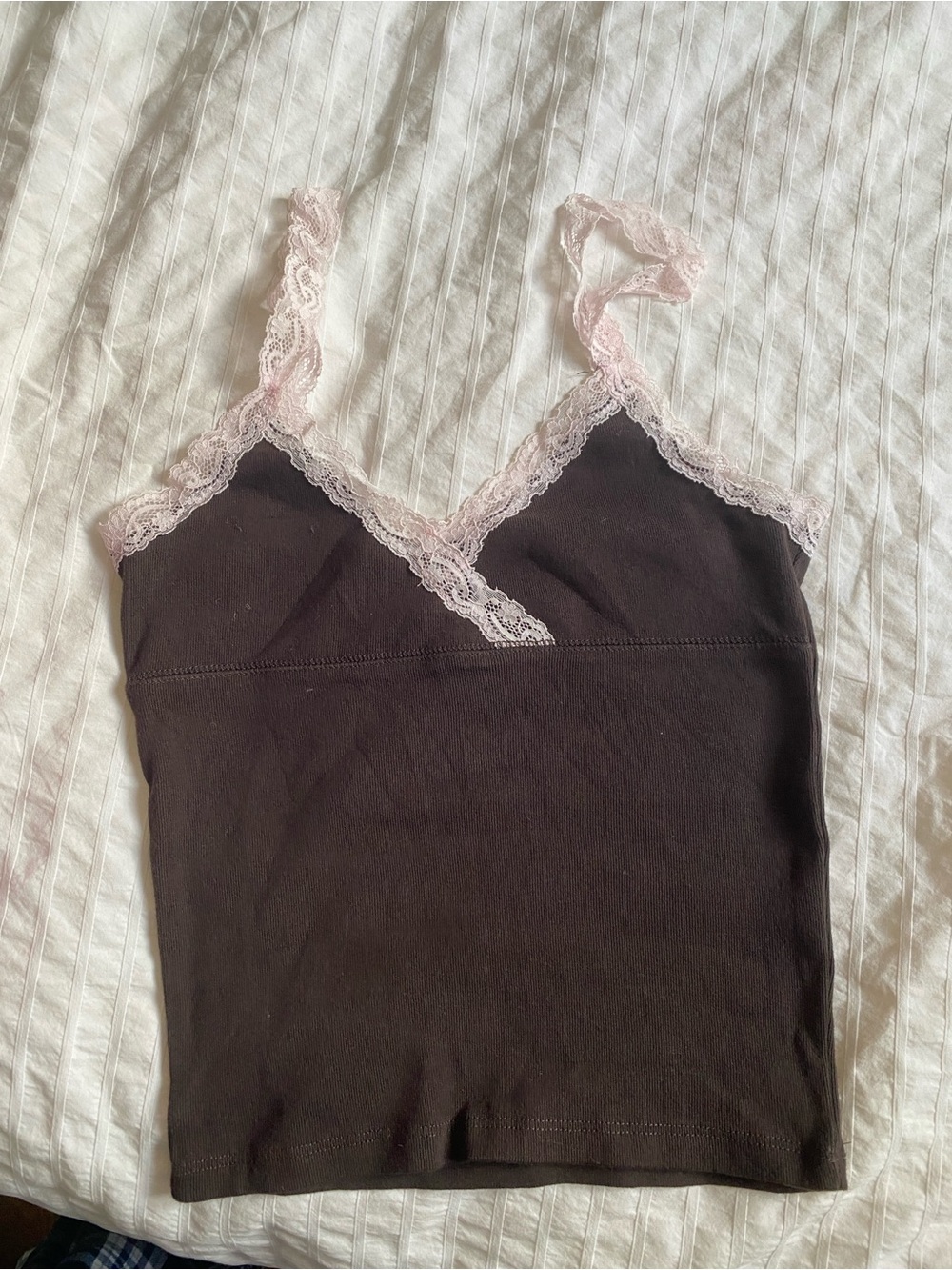 Harlow Brown Camisole with Pink Lace Trim